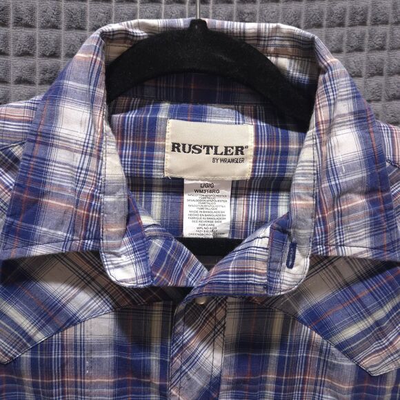 Rustler Pearl Snap Western Shirt Mens Lg Short Sleeve Cowboy Rodeo Silver VTG - Picture 4 of 16